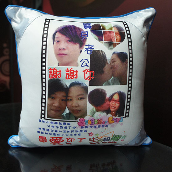 相片抱枕(緹花藍色)